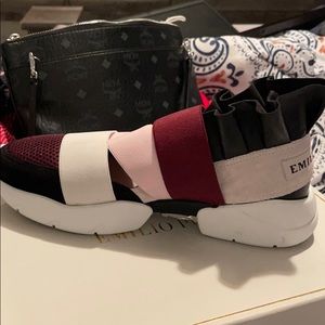 Emilio Pucci burgundy and black city up sneakers